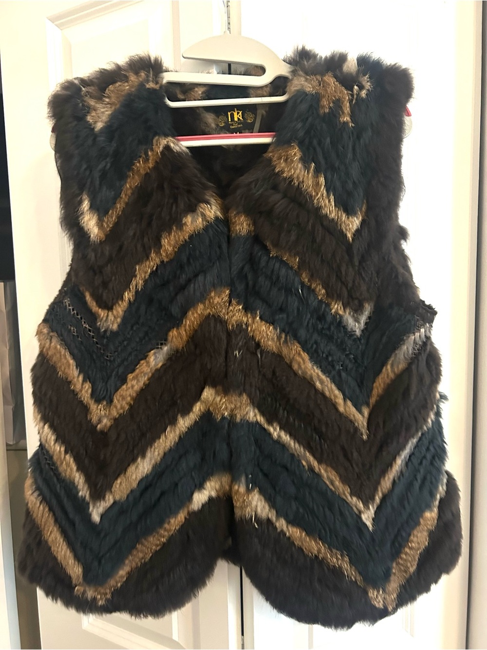 Chevron Fur Vest - Brown & Blue